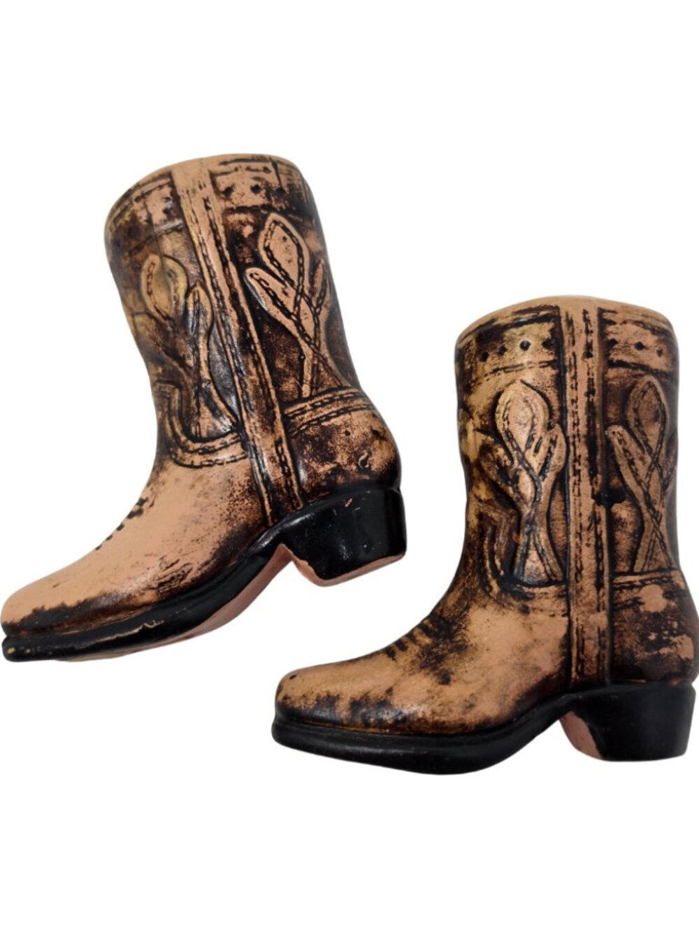 Vtg Japan Cowboy Boots 3" Salt & Pepper Shakers Rustic Western Sepia Ceramic